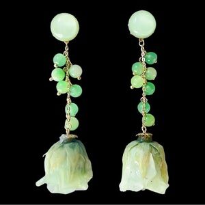 Big Preserved  Rose & Crystal Dangle Earrings